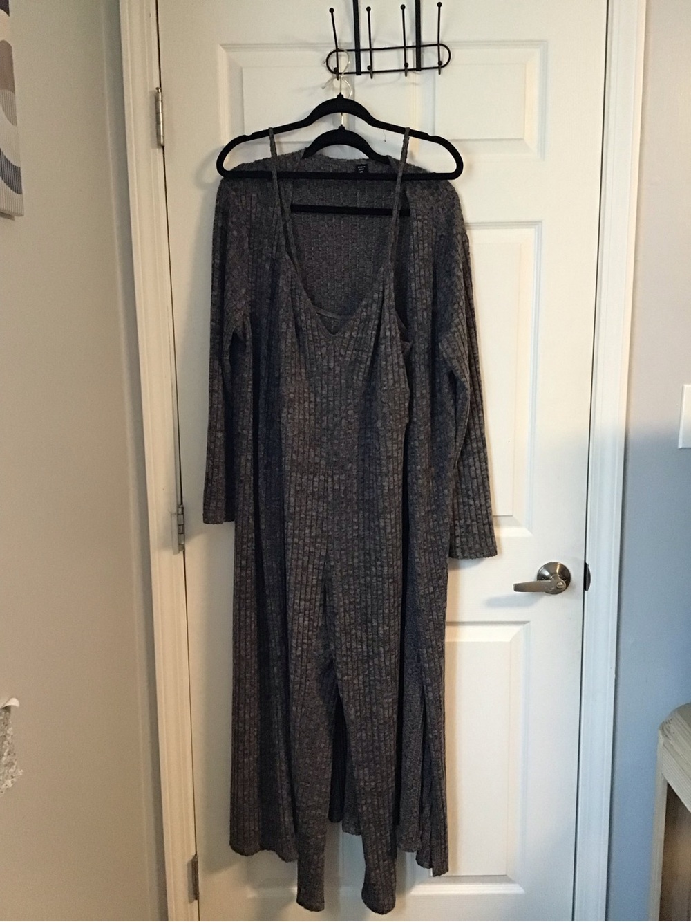 SHEIN Gray Ribbed Knit Maxi Dress with Long Cardigan Size 1X